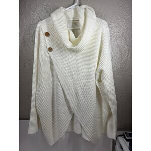 NWOT Kate & Sam Button‎ Cowlneck Sweater Ivory Tulip Hem Waffle Knit Size XL